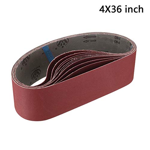 Product Cover Aluminum Oxide Sanding Belts,4-Inch x 36-Inch 80/120/150/240/400 Assorted Grits (10 Pack)