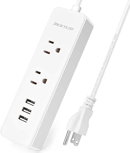 Product Cover ETL Cruise Power Strip JACKYLED with 3.1A USB Ports Portable Mini Charging Station Travel 5FT Extension Cord for Cruise Ship Hotel White