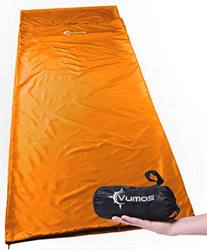 Product Cover Vumos Sleeping Bag Liner and Camping Sheet - Silk Like Material for Travel - Has Full Length Zipper - Orange