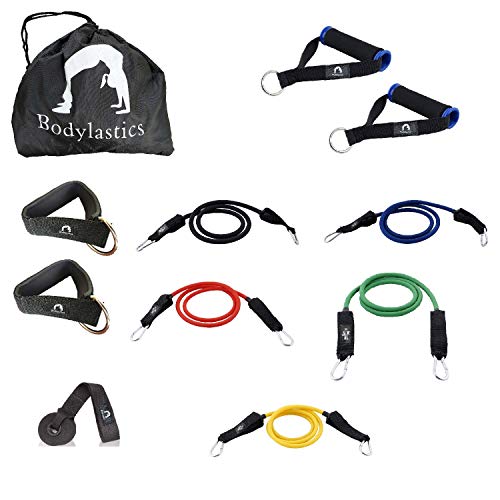 Product Cover Bodylastics 12 pcs Max Tension Anti-Snap Resistance Bands Set with Door Anchor, Ankle Straps and Storage Bag