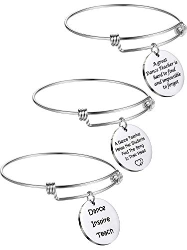 Product Cover Zhanmai 3 Pieces Dance Teacher Jewelry Bracelet Bangle Gift Expandable Engraved Steel Bangle Bracelet for Women Dance Teacher (Style A)