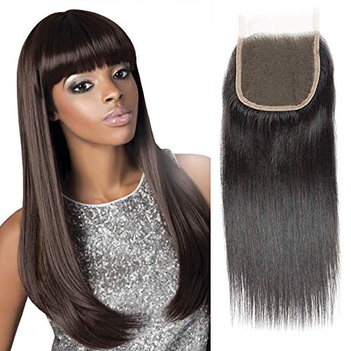 Product Cover Selina 16 Inch Brazilian Straight Closure Unprocessed Human Hair Free Part Lace Closure (4x4) Natural Black Color (16