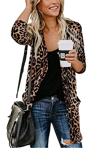 Product Cover Women Lightweight Cardigan Leopard Printed Button Down Cardigans Shirt W Pockets(S-2XL