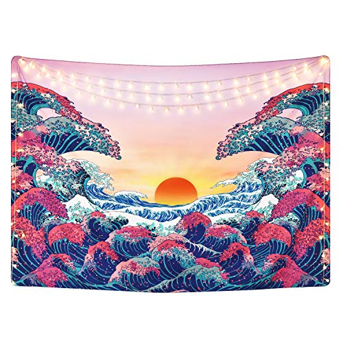 Product Cover Sevenstars Ocean Wave Tapestry Sunset Tapestry 3D Great Wave Tapestry Japanese Tapestry for Room