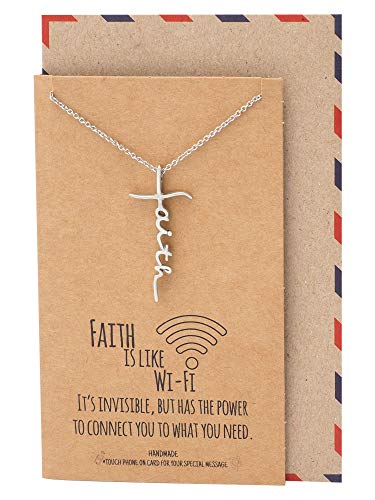 Product Cover Quan Jewelry WiFi Faith Pendant Necklace, Religious Jewelry (Silver Tone)