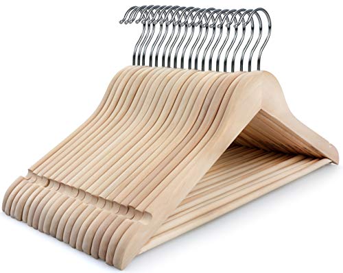 Product Cover TOPIA HANGER Adult Unfinished/Natural Wood Clothes Hangers, Wooden Suit Coat Jacket Hangers - 360°Stronger Flexible Hook- Extra Smoothly Cut Notches- 18 Pack - CT10N