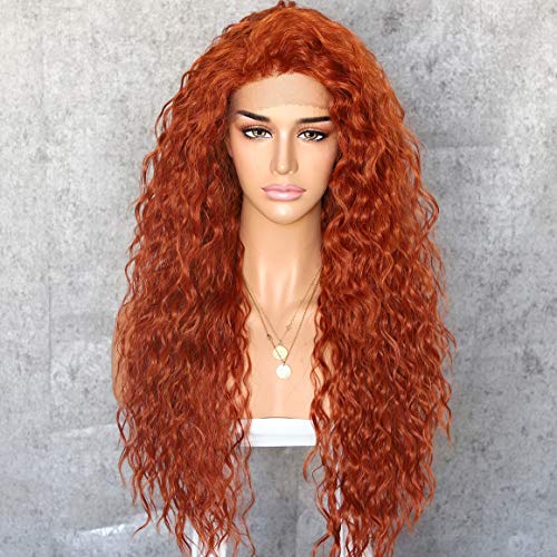 Product Cover Sapphirewigs Orange Color Kinky Curly Black Women Daily Makeup Kanekalon Heat Resistant Hair Synthetic Lace Front Party Wigs With Baby Hair