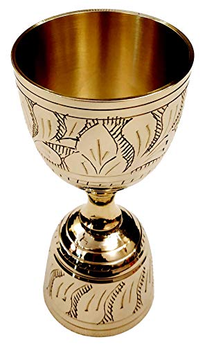 Product Cover Akanksha Arts, Made of Brass,in Gold Finish Peg Measure Cup, 30 ml / 60 ml, with Alluring Engraving