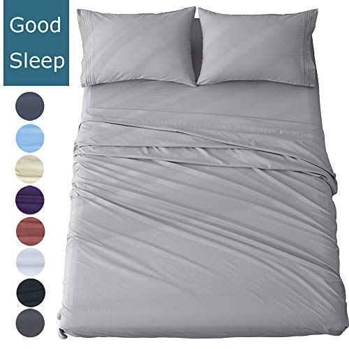 Product Cover Shilucheng Queen Size Bed Sheets Set Microfiber 1800 Thread Count Percale Super Soft and Comforterble 16 Inch Deep Pockets Wrinkle Fade and Hypoallergenic - 4 Piece (Queen, Grey)