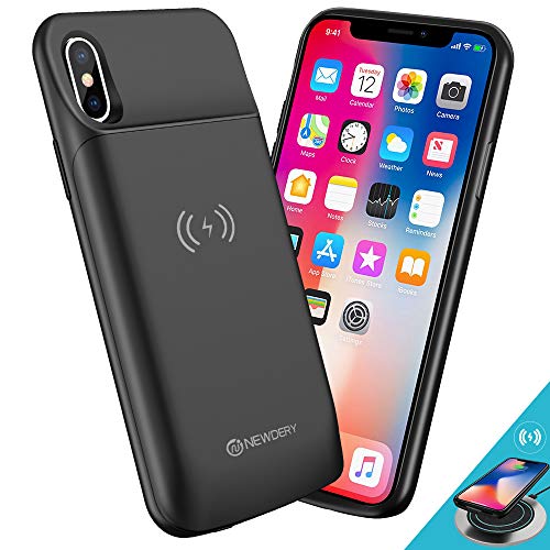 Product Cover NEWDERY Upgraded iPhone X Xs Battery Case Qi Wireless Charging Compatible, 6000mAh Slim Extended Rechargeable External Charger Case Compatible iPhone X Xs 10 (5.8 Inches Black)