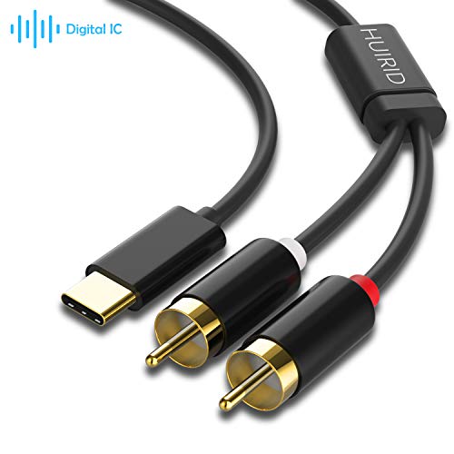 Product Cover USB C to RCA Audio Cable, HUIRID USB-C to 2 RCA Type C to RCA Male to Male Y Splitter Cord with DAC Chip Compatible with Pad Pro 2018,Google Pixel 3/2/2XL MacBook Moto Z,Google Pixel 3/2/XL (6ft)