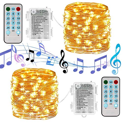 Product Cover BrizLabs Fairy Lights, 19.47ft 60 LED Pulse String Lights, 12 Modes Battery Copper Wire Twinkle Lights with Remote Control & Timer Indoor Outdoor Firefly Lights for Bedroom Wedding, Warm White, 2 Pack