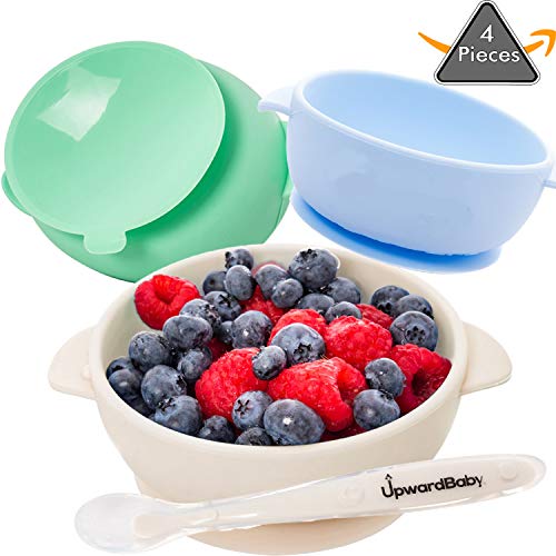 Product Cover 4 Piece Silicone Baby Bowls Set with Guaranteed Suction and Spoon | UpwardBaby | for Babies Kids Toddlers | BPA Free | See Video Demonstration