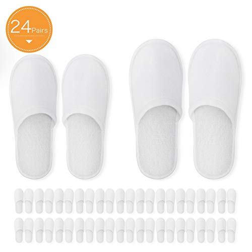 Product Cover AQUEENLY Spa Slippers, 24 Pairs Cotton Velvet Closed Toe Disposable Slippers Fit Size for Men and Women for Hotel Home Guest Used, White Non-Slip Slippers