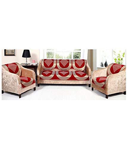 Product Cover Luxury Crafts 5 Seater Cotton Sofa Cover with Attractive Design Along with Chair Cover (Red)