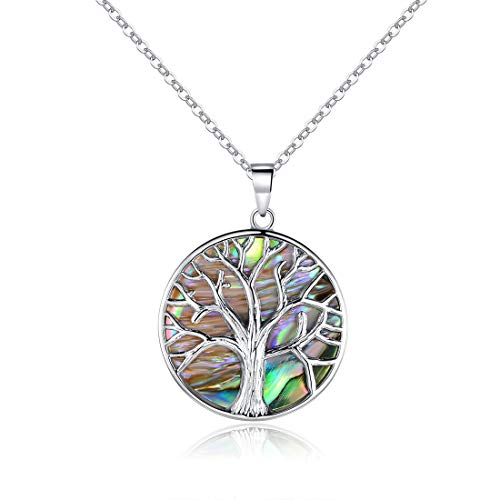 Product Cover Barzel 18K White Gold Plated Created Abalone Pearl Tree of Life Necklace