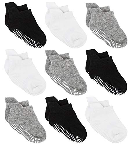 Product Cover Zaples Baby Non Slip Grip Ankle Socks with Non Skid Soles for Infants Toddlers Kids Boys Girls, Assorted 9 Pack, 12-36 Months