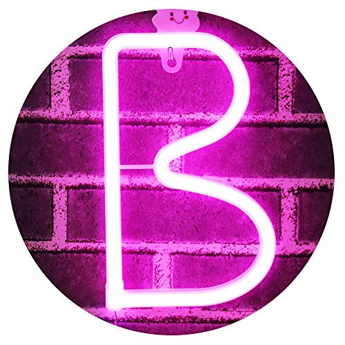 Product Cover LED Neon Letters Light, USB Batteries Operated Marquee Letters Signs for Night Light Pink Lamp Words for Home, Hotel, Indoor Wall Decor-Pink Letter B