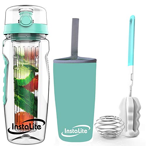 Product Cover Instalite Fruit Infuser Water Bottle 1 Litre with BPA Free Tritan Material, Free Weight-Loss & Detox Recipe eBook Sleeve & Cleaning Brush (Mint)