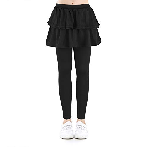 Product Cover slaixiu Girls Ruffle Skirt Stretchy Leggings Skirtpants 4-11 Years(GP12_Black_150)