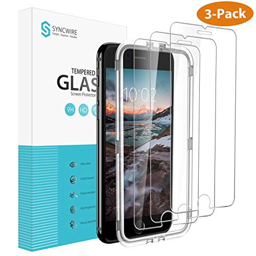 Product Cover Syncwire Screen Protector for iPhone 8 Plus / 7 Plus [3-Pack], 9H Hardness Anti-Fingerprint Tempered Glass for iPhone 8 Plus/7 Plus [Screen-Alignment Frame Included, Bubble-Free, 3D-Touch Support]