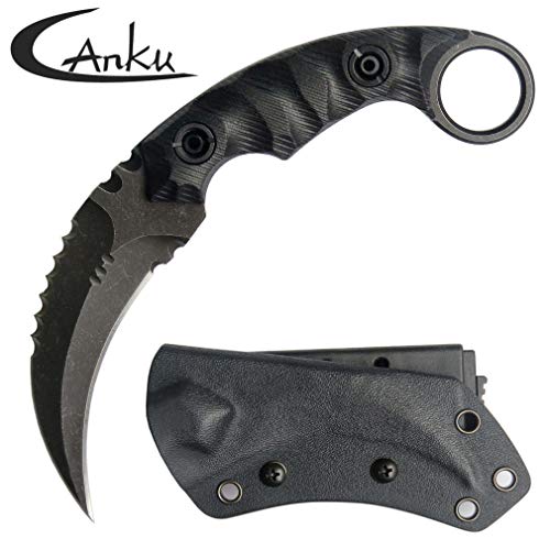 Product Cover Canku C1691 Fixed Blade Knife D2 Steel G10 Handle 4 Inches,Outdoor Survival Claw Tactical Teeth Knife,Camping EDC Tools, Kydex Sheaths