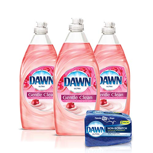 Product Cover Dawn Gentle Clean Liquid Dish Soap (3 Count) + Non-Scratch Sponge (2 Count), Pomegranate & Rose Water, 1 Set