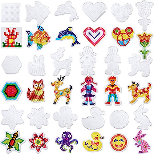 Product Cover Chuangdi 18 Pieces 5 mm Fuse Beads Boards Clear Plastic Pegboards with 18 Pieces Colorful Cards for Kids Craft Supplies
