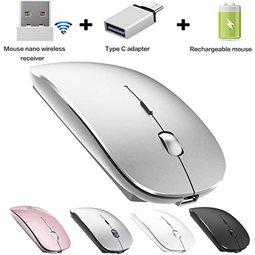 Product Cover Wireless Mouse for MacBook Air/Pro Wireless Mouse for MacBook Laptop Windows iMac (Silver)