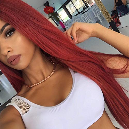 Product Cover ENTRANCED STYLES Red Lace Front Wigs for Women Synthetic Long Straight Wigs Middle Parting Heat Resistant Fiber Natural Looking 30inch