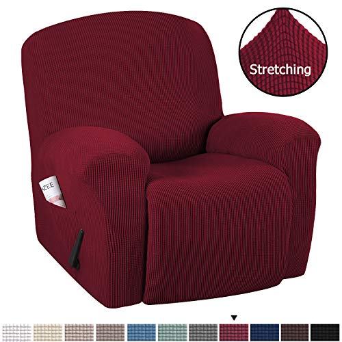 Product Cover H.VERSAILTEX Stretch Recliner Slipcovers 1-Piece Durable Soft High Stretch Jacquard Sofa Furniture Cover Form Fit Stretch Stylish Recliner Cover/Protector (Recliner, Burgundy Red)
