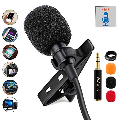 Product Cover PoP Voice 12.8 Feet Lavalier Lapel Microphone Professional Grade Omnidirectional Mic Condenser Small Mini Perfect for Recording Podcast PC Laptop Android iPhone YouTube Interview ASMR External