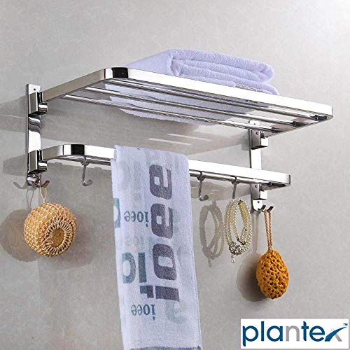 Product Cover Plantex New Look Stainless Steel 304 Grade Dual Folding Towel Rack for Bathroom/Towel Stand/Hanger/Bathroom Accessories (24 Inch-Chrome)