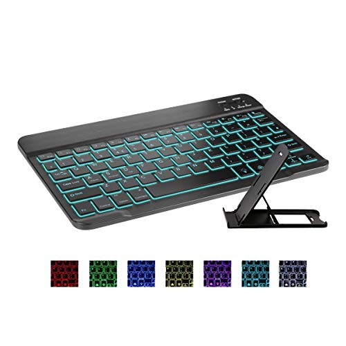 Product Cover Portable Ultra-Slim 7 Colors Backlit Wireless Bluetooth Keyboard Compatible with Samsung Galaxy Tab A 10.1/9.7/10.5,Galaxy Tab E 9.6/8.0, Tab S, Galaxy S9/S8/S7 & Other Bluetooth Devices