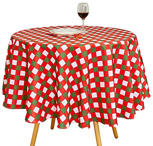 Product Cover Biscaynebay Printed Fabric Tablecloths, Water Resistant Spill Proof Tablecloths for Dining, Kitchen, Wedding and Parties, Red/Green, 60 Round