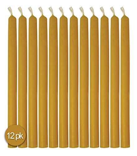 Product Cover Hyoola 10 Inch Beeswax Taper Candles - 12 Pack - Handmade, All Natural, 100% Pure Unscented Bee Wax Candle - Tall, Decorative, Golden Yellow - 10 Hour Burn Time