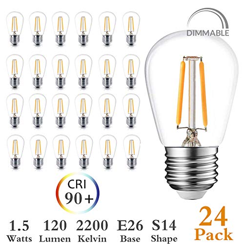 Product Cover Newpow S14 Led Light Bulbs, 24 Pack Dimmable Edison Glass Bulbs for Waterproof Outdoor String Lights, 1.5W Replacement Incandescent Bulb (11w - 30w), Warm Color 2200k - UL Listed