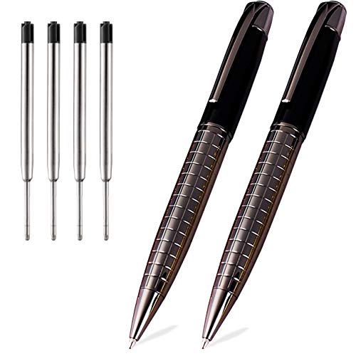 Product Cover Pen, Ballpoint Pens Black Pens Medium Ball Point 1.0mm Smooth Writing Grip Metal Retractable Executive Business Office Fancy Nice Gift Pen for Men Women (Gun Black, 2 Pack 4 Refills, No Gift Case)