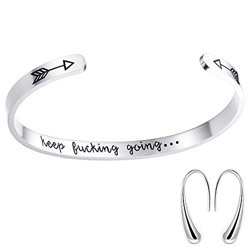 Product Cover Vitaltyextracts Silver Plated Bracelet Shining Bangle Engraved Cuff Bracelets with Teardrop Earrings Set (Silver)