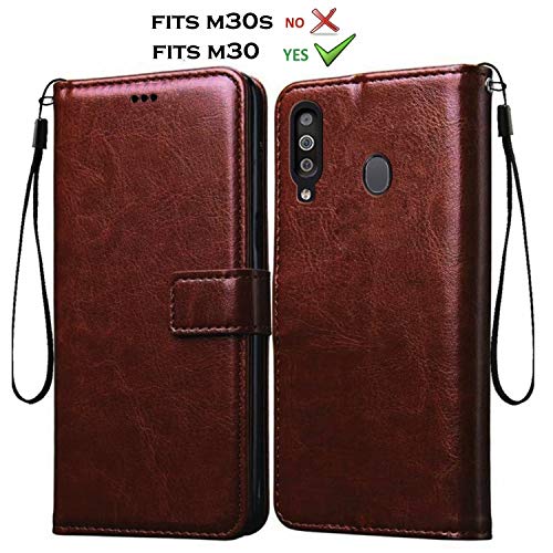 Product Cover Bracevor Flip Cover for Samsung Galaxy M30 Leather Case | Foldable Stand | Inner TPU | Wallet Card Slots - Executive Brown