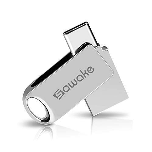 Product Cover SAWAKE USB C Flash Drive, 64GB USB 3.0 Type C Waterproof Thumb Drive, Dual Drive Memory Stick with Keychain for Android Smartphone New MacBook