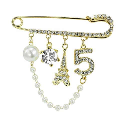 Product Cover Mamfous Vintage Crown Number 5 Lapel Pins and Brooches for Women Rhinestone Jewelry with Simulated Pearl