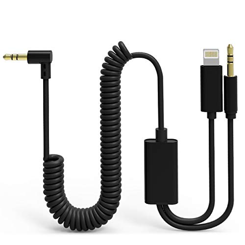 Product Cover Factoy2C Aux Cable 2in1 Compatible with iPhone/All Phones，6FT Spring Audio Aux Cord Adapter Compatible iPhone X/XS/XR/7/8 and Android Smartphones Aux to Cars/Home Speakers/Headphones