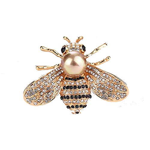 Product Cover HSQYJ Honey Bee Brooches Crystal Insect Themed Bee Brooch Animal Fashion Shell Pearl Brooch Pin Gold Tone