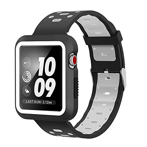 Product Cover EloBeth Watch Band Compatible with Apple Watch Band 42mm Series 3 2 1 with Case Protector Bumper Sport Silicone iWatch Band (42mm Black/Gray)