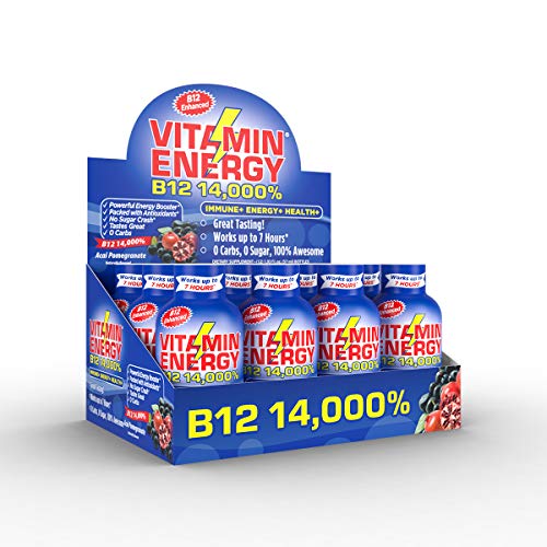 Product Cover Vitamin Energy Shots - Energy Lasts up to 7+ Hours* | B12 14,000% | Keto 0 Sugar, 0 Carbs, Great Tasting Acai Pomegranate (12 Pack)