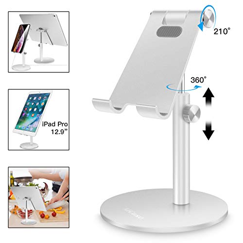 Product Cover Adjustable Tablet/Phone Stand,AICase Telescopic Adjustable iPad Stand Holder,Universal Multi Angle Aluminum Stand Compatible with iPhone Smart Cell Phone/Tablet/iPad(4-13 inch), Silver