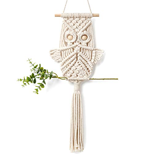 Product Cover Mkono Owl Macrame Wall Hanging Art Decor Handmade Woven Tapestry Boho Ornament Wall Hanger - Office Living Room Bedroom Nursery Craft Decorations