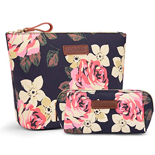 Product Cover LOKASS Large Makeup Bag Small Cosmetic Pouch for Purse Handy Floral Makeup Bags Set Cute Travel Toiletry Organizer for Women, Cosmetics, Make Up Tools, Toiletries (2 in 1,Peony)
