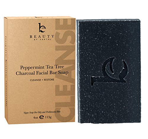 Product Cover Charcoal Face Wash Bar Soap - Organic Peppermint Tea Tree Antibacterial Soap Bar Facial Cleanser for Oily Skin, Acne Cleanser, Natural Soap, Black Soap Face Cleanser, Acne Face Wash, Women & Mens Face